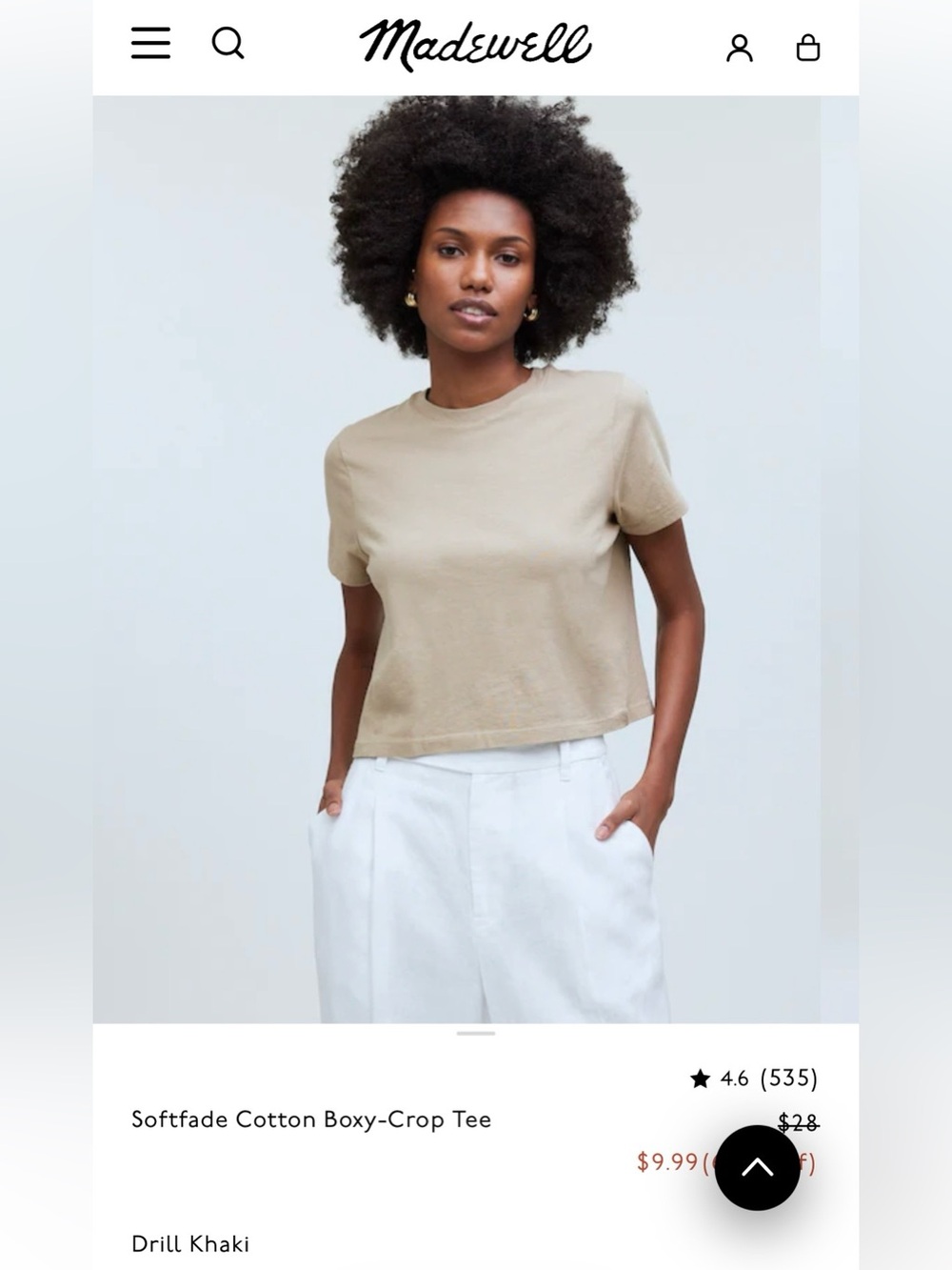 Madewell Softfade Cotton Boxy Crop Tee Sz M